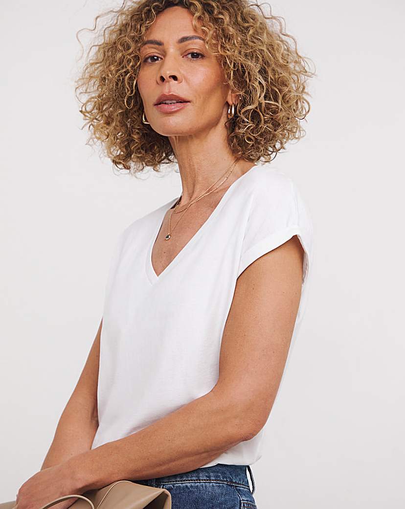 Cotton Cuff Short Sleeve V-Neck Tunic