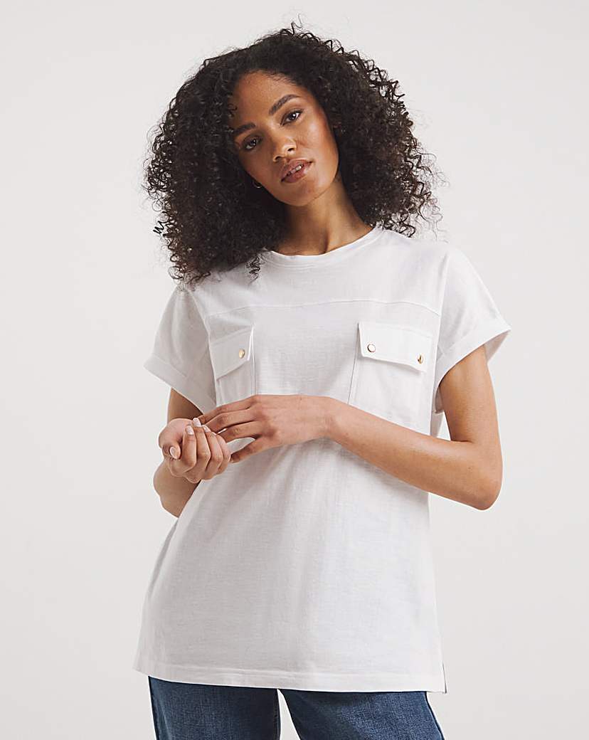 White Utility Pocket Seam Detail T-Shirt