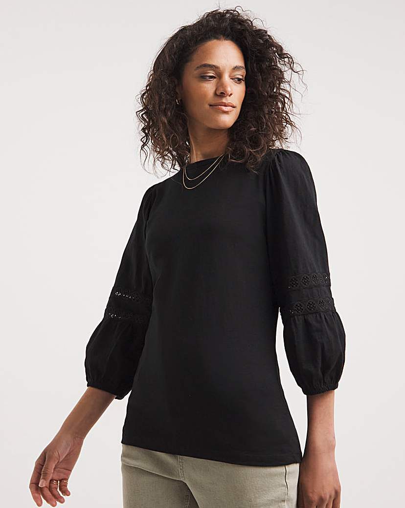 Broderie Insert Volume Sleeve Top