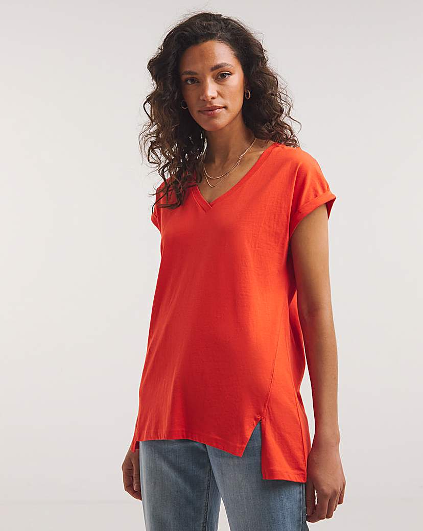 Cotton Turn Up Cuff V-Neck Tunic