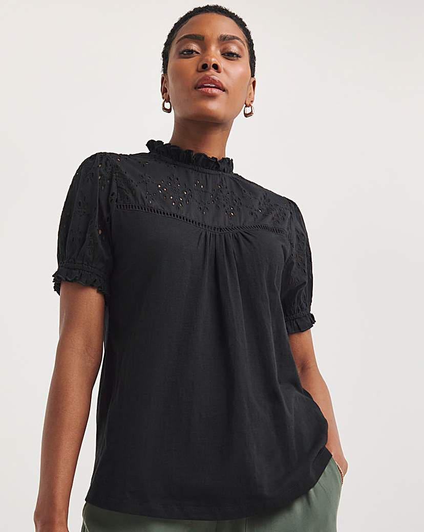 Broderie Yoke and Sleeve Detail Top