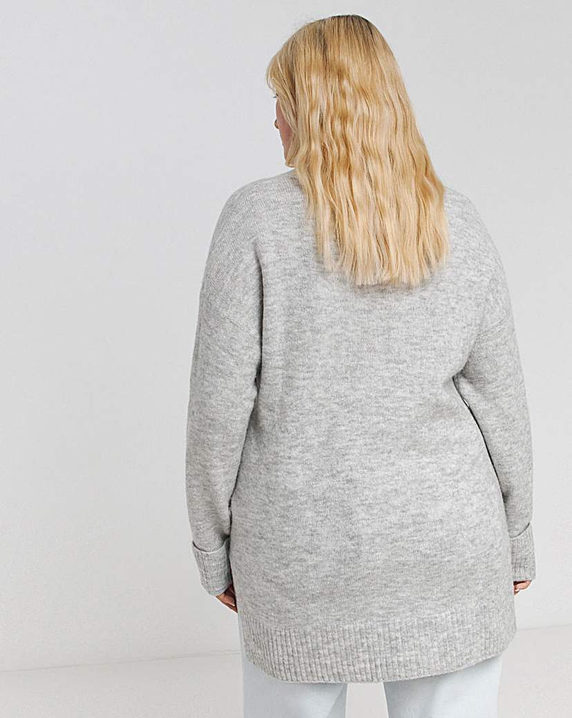 Grey Slouchy V Neck Longline Jumper