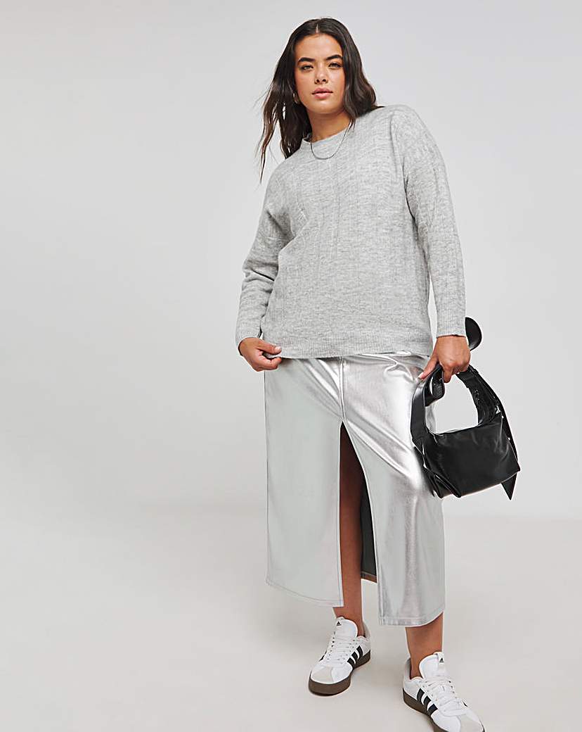 Grey Marl Rib Crew Neck Jumper