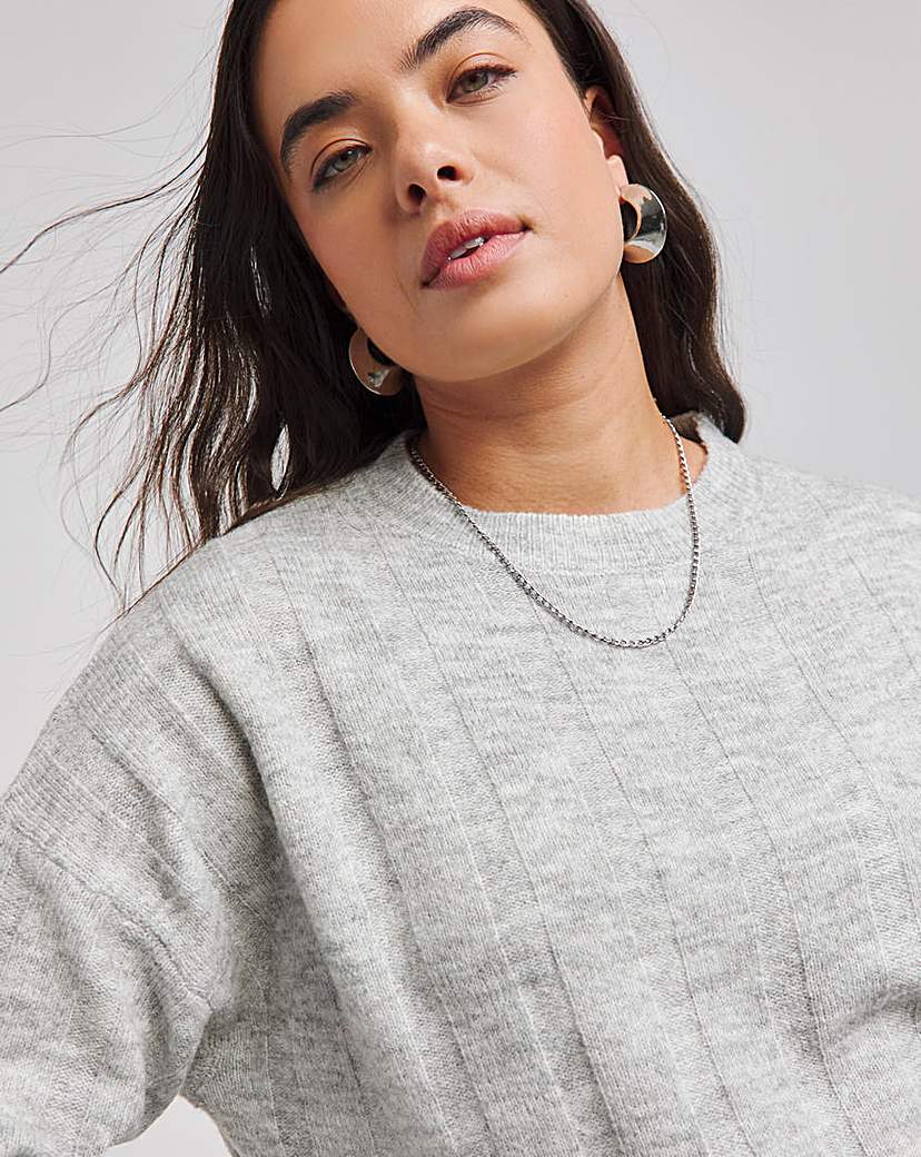 Grey Marl Rib Crew Neck Jumper