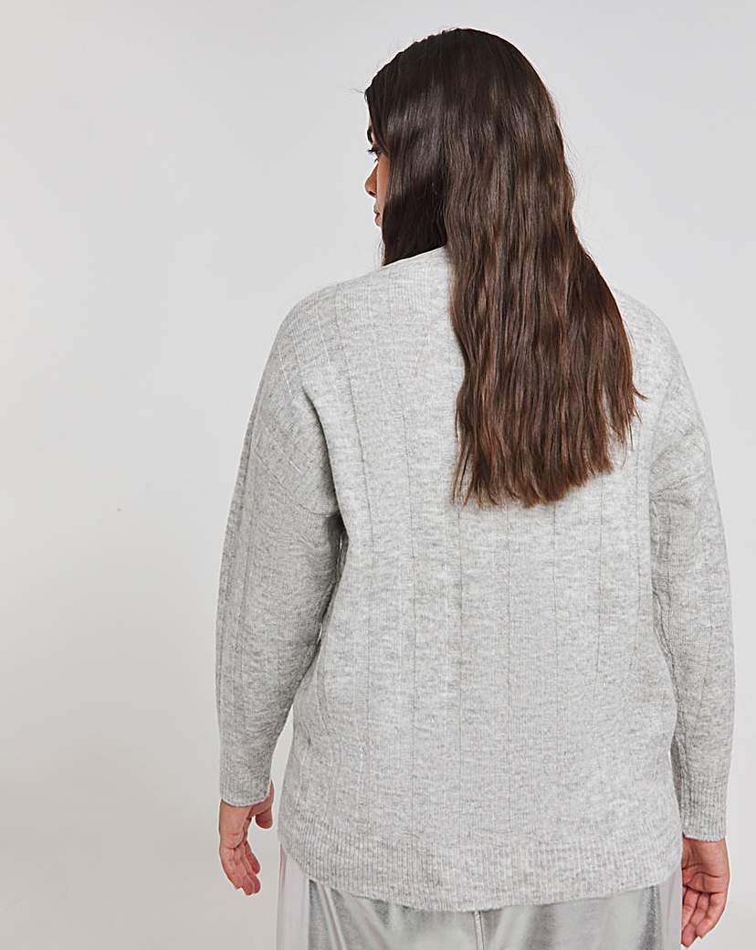 Grey Marl Rib Crew Neck Jumper