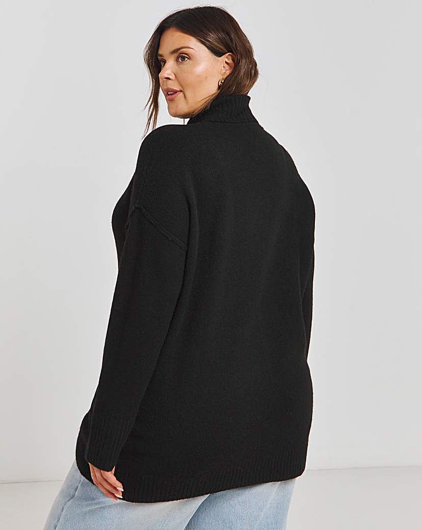 Black Longline Roll Neck Jumper