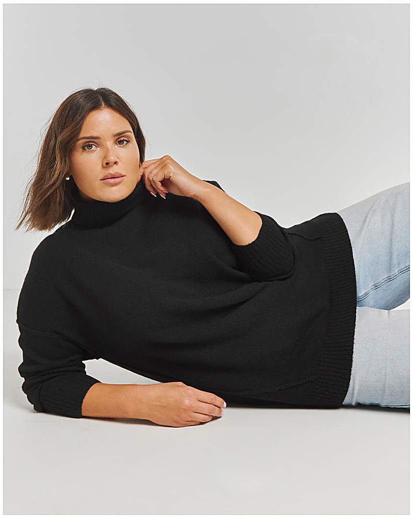 Black Longline Roll Neck Jumper