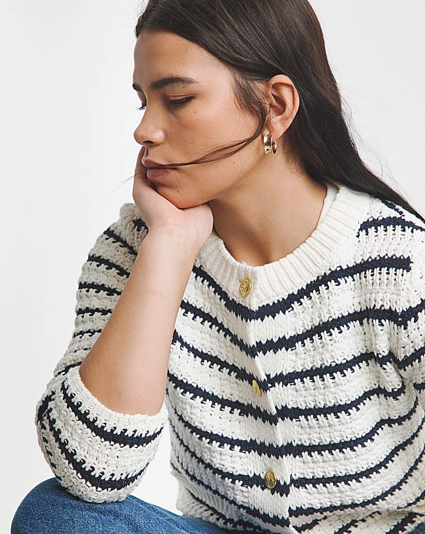 Stripe Crew Neck Cardigan