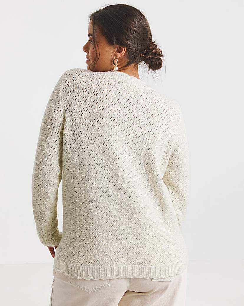 Ivory Sequin Scalloped Cardigan