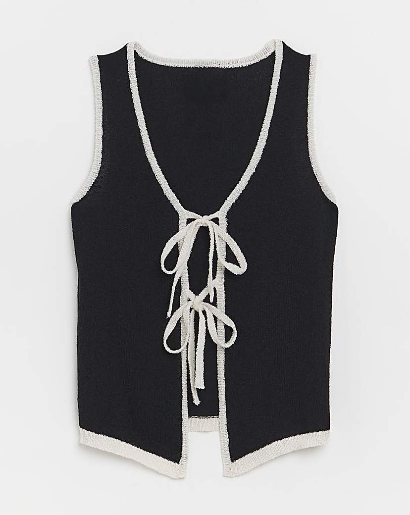 Contrast Tie Front Waistcoat Co-Ord