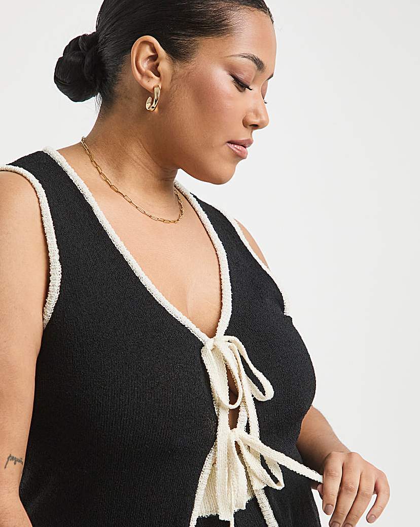 Contrast Tie Front Waistcoat Co-Ord