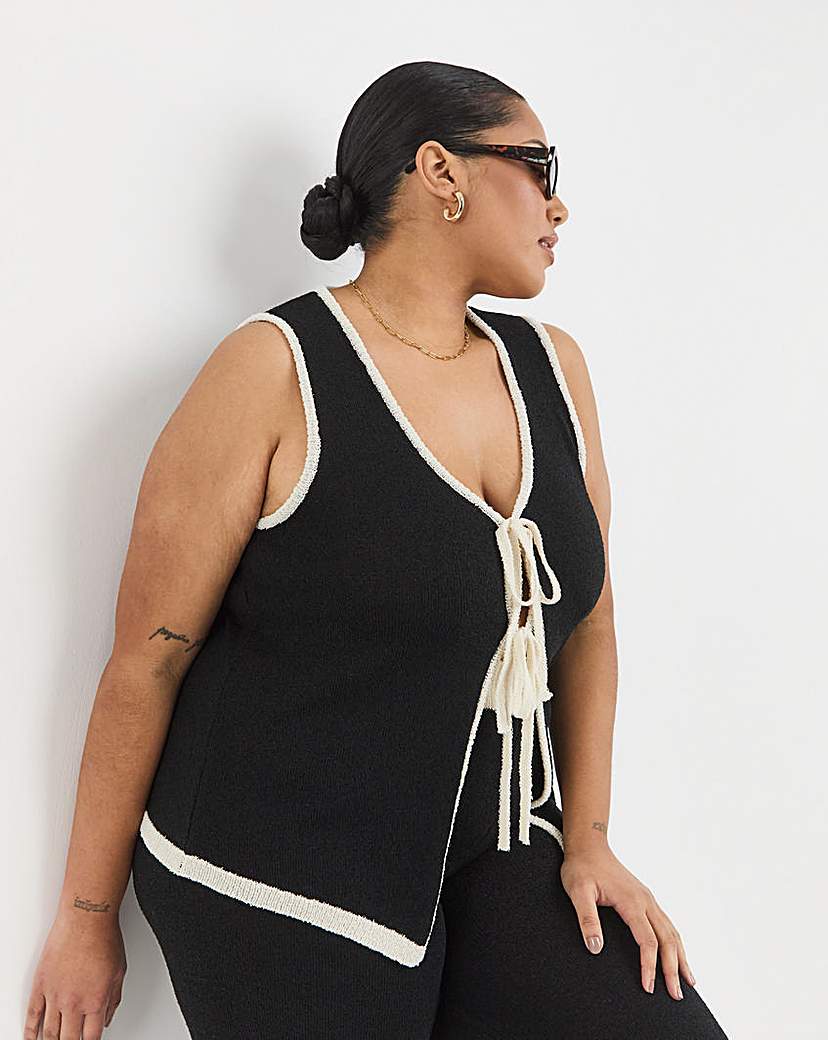 Contrast Tie Front Waistcoat Co-Ord