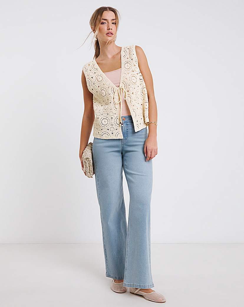 Stone Crochet Tie Front Waistcoat