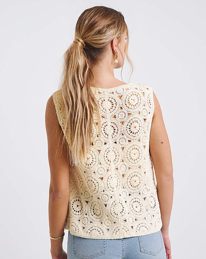 Stone Crochet Tie Front Waistcoat