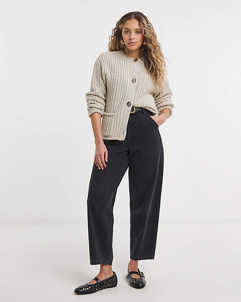 Stone Chunky Knit Crew Neck Cardigan