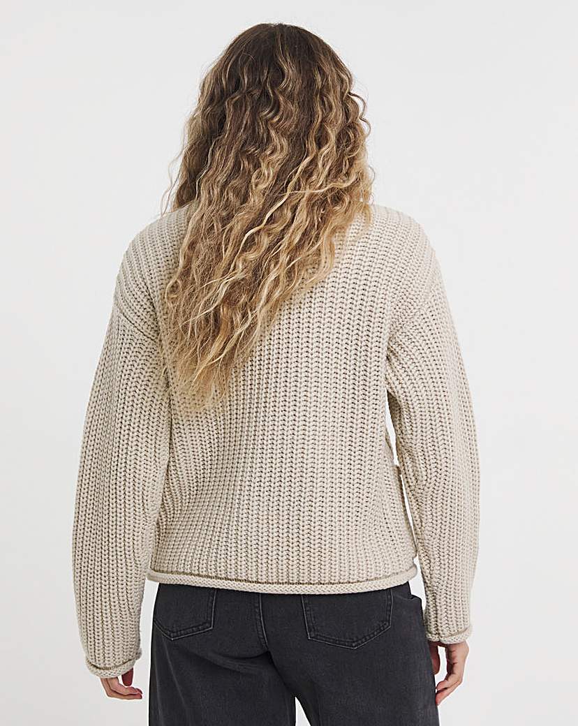 Stone Chunky Knit Crew Neck Cardigan
