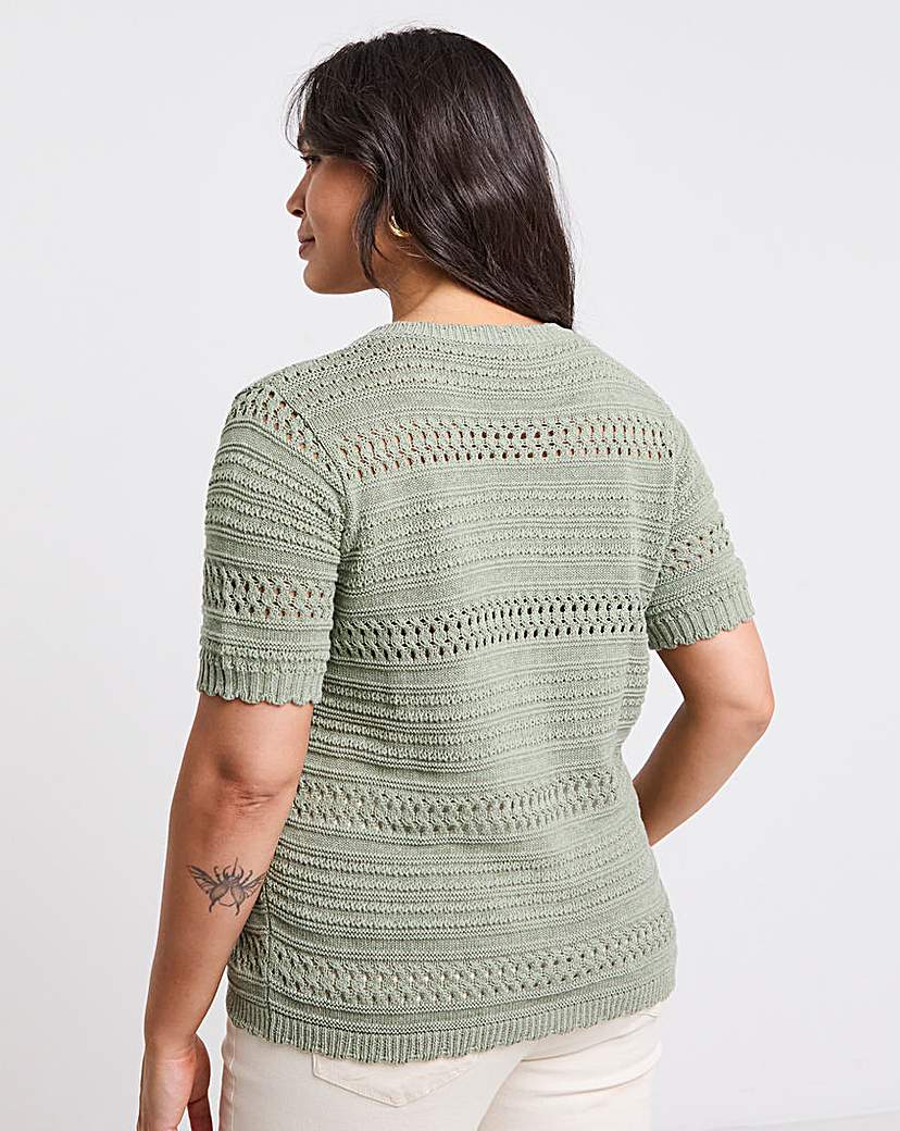 Pointelle Short Sleeve Cardigan