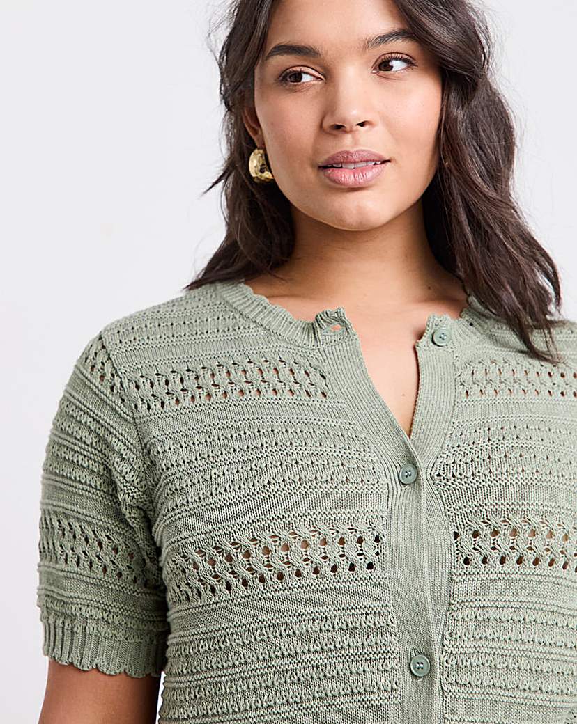 Pointelle Short Sleeve Cardigan