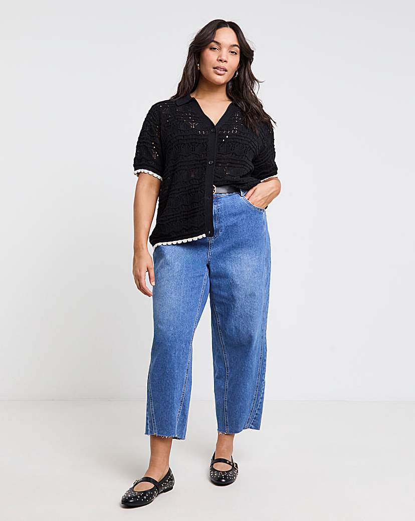 Pointelle Collared Knit Top