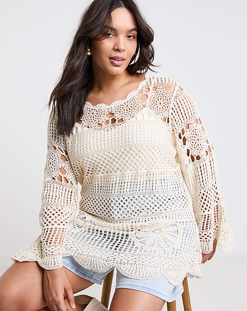 New In - Long Sleeve Crochet Smock Tunic