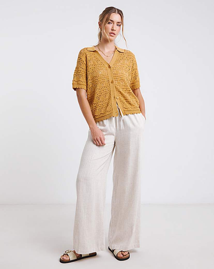 Pointelle Collared Knit Top