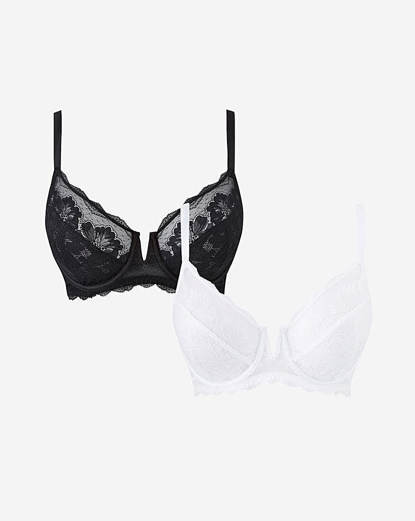 2PK Katie Black/White Lace Full Cup Bras