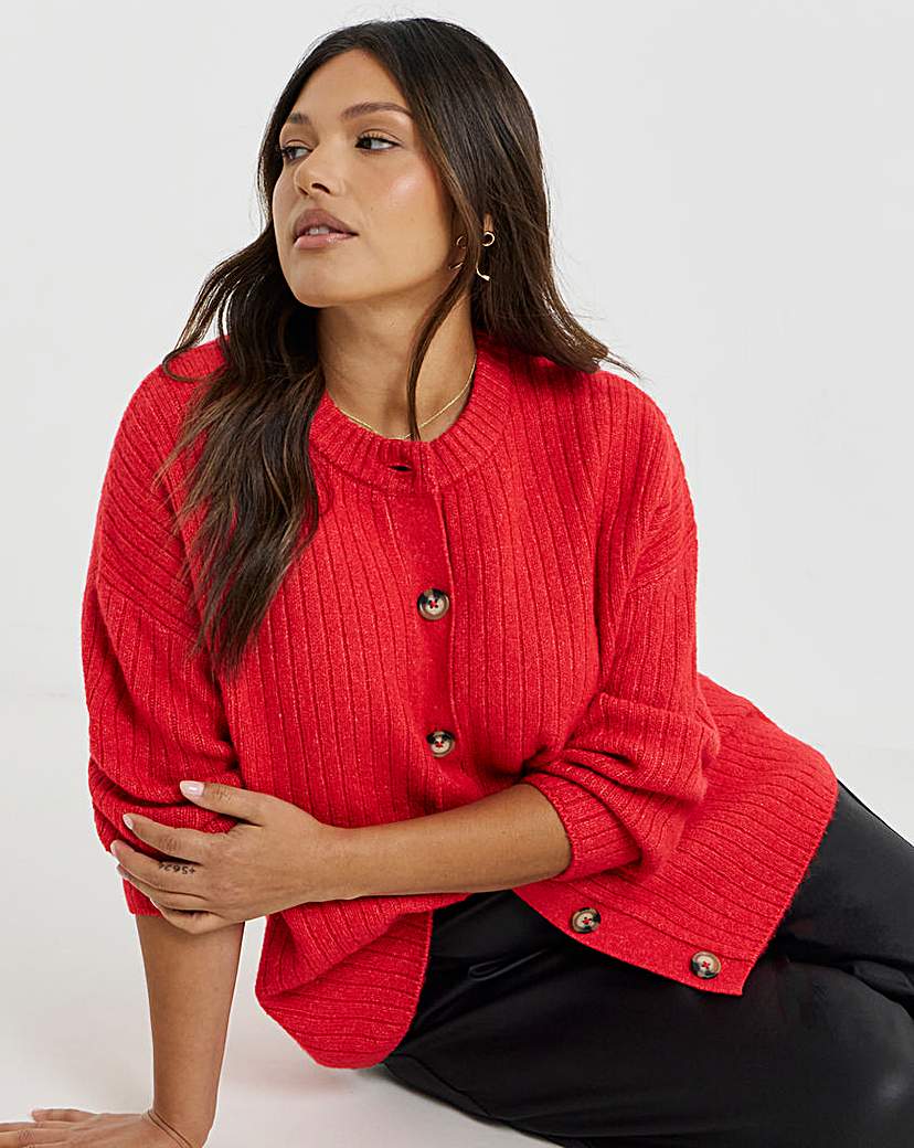 New In - Crew Neck Ribbed Cardigan