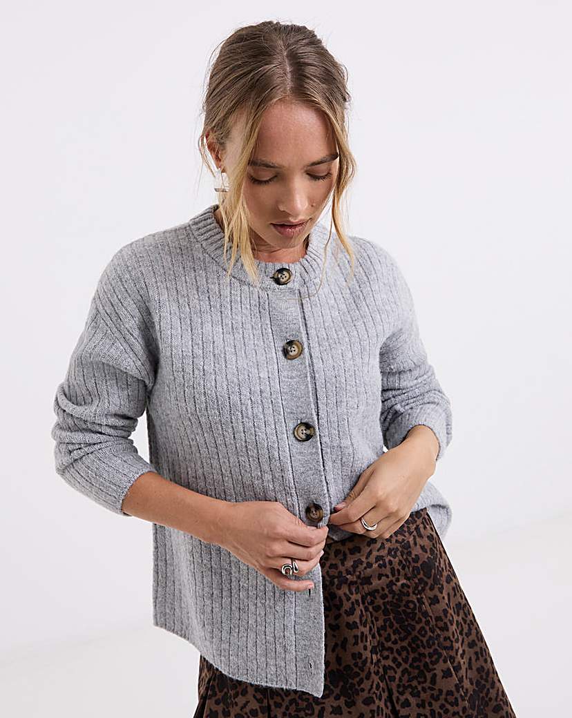 New In - Crew Neck Ribbed Cardigan
