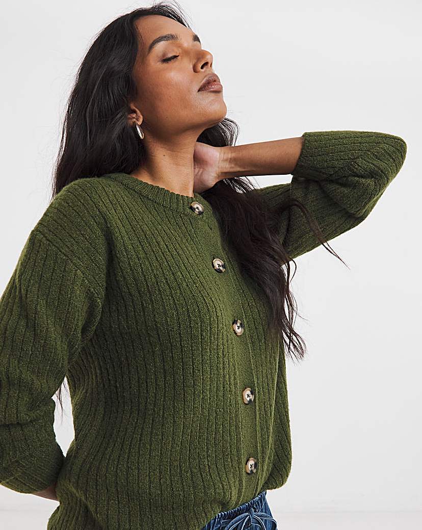 New In - Crew Neck Ribbed Cardigan