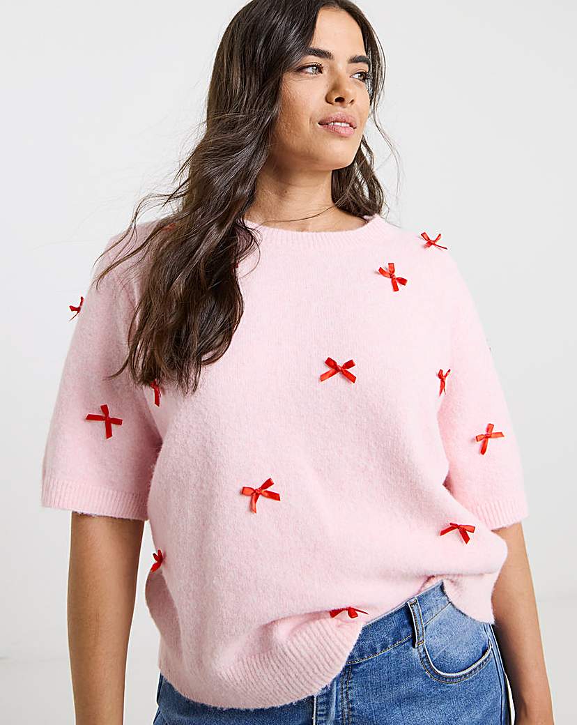 Embroidered Bow Knitted Jumper