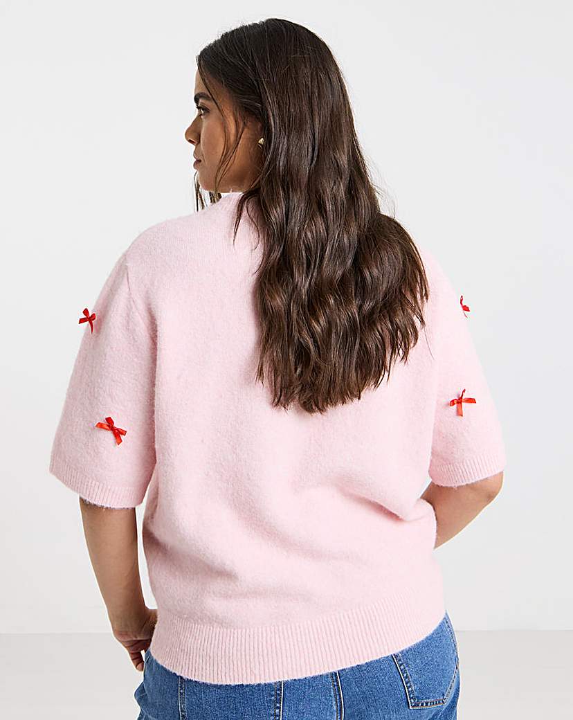 Embroidered Bow Knitted Jumper