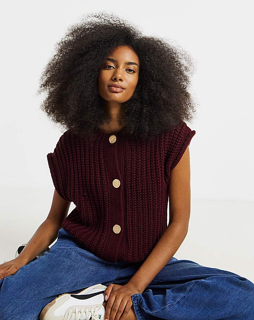 Chunky Knit Button Through Vest