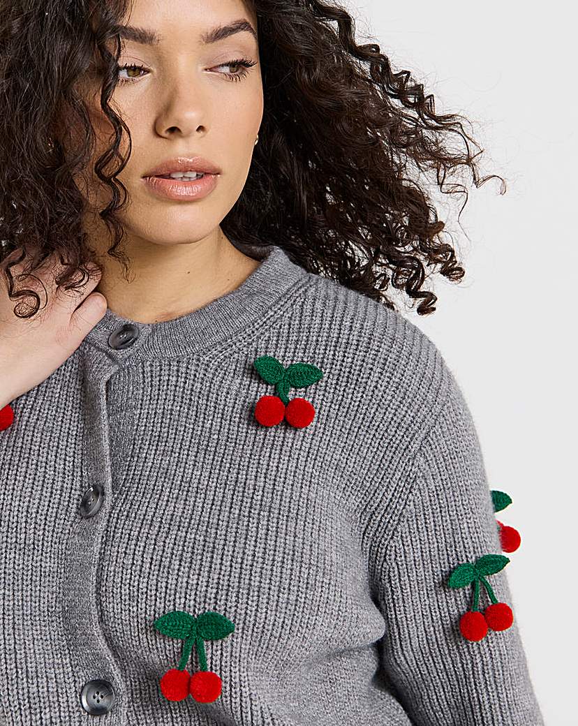Short Sleeve Cherry Applique Cardigan