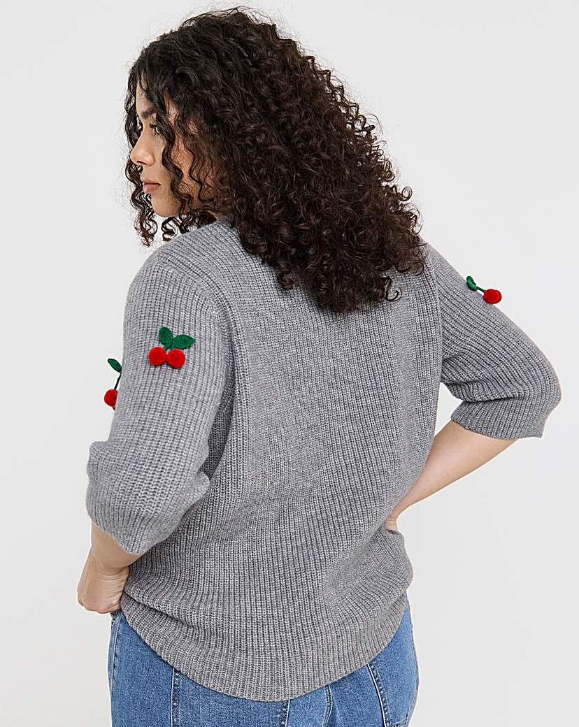 Short Sleeve Cherry Applique Cardigan