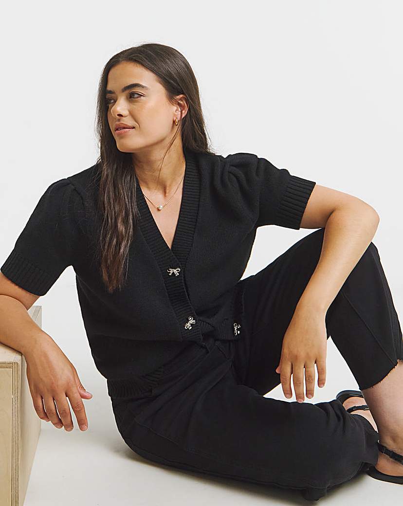 New In - Bow Button Short Sleeve Cardigan
