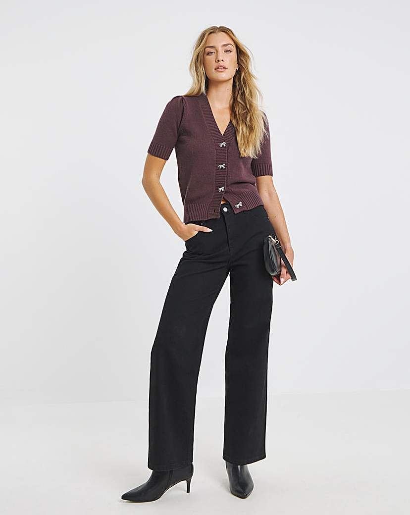 Bow Button Short Sleeve Cardigan