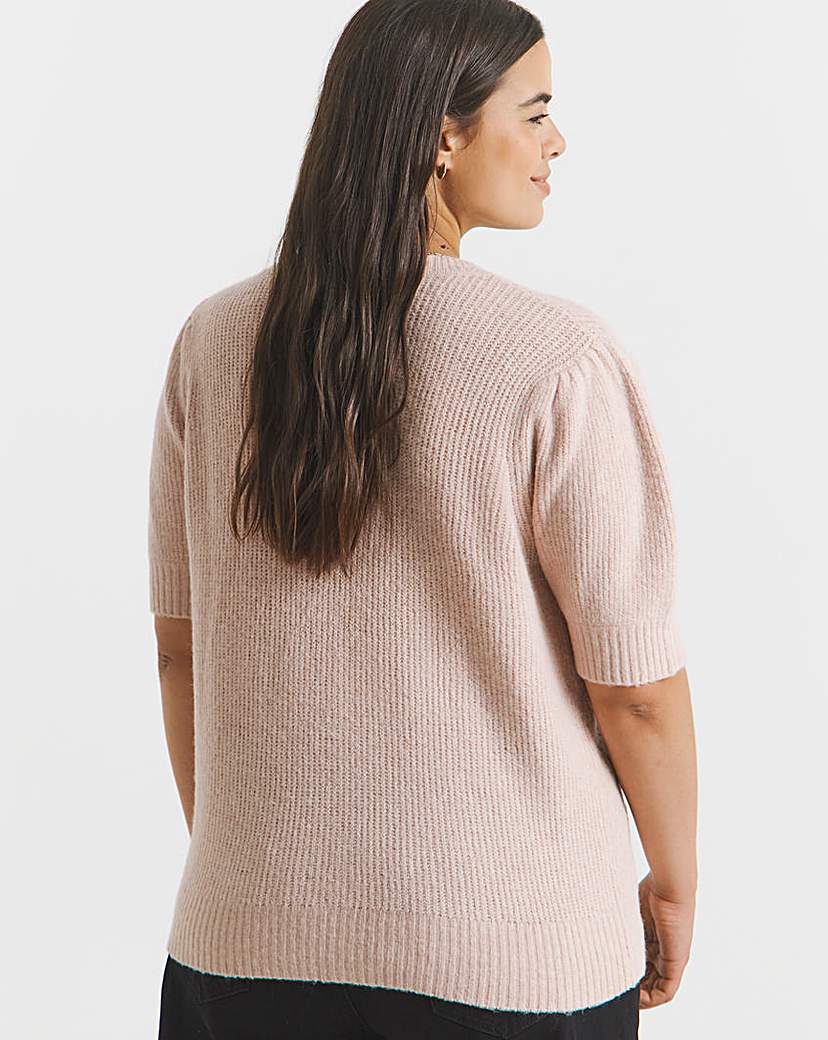 Puff Sleeve Bow Applique Knitted Top