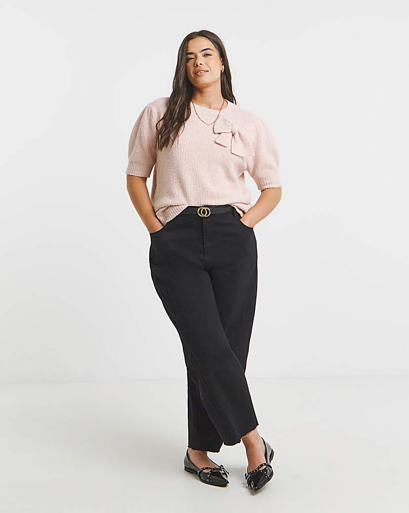 Puff Sleeve Bow Applique Knitted Top