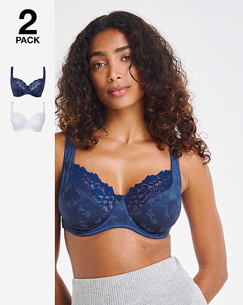 2 Pack Laura Full Cup Navy/White Bra