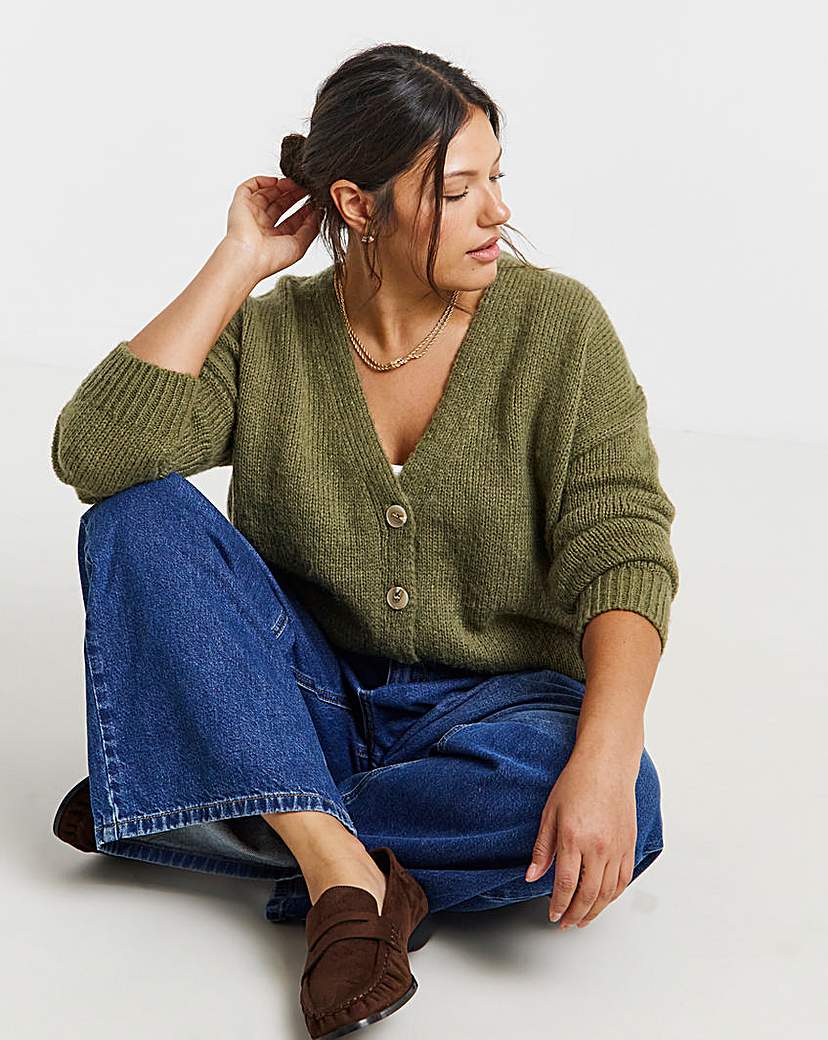 New In - Olive Green Fluffy Boyfriend Cardigan