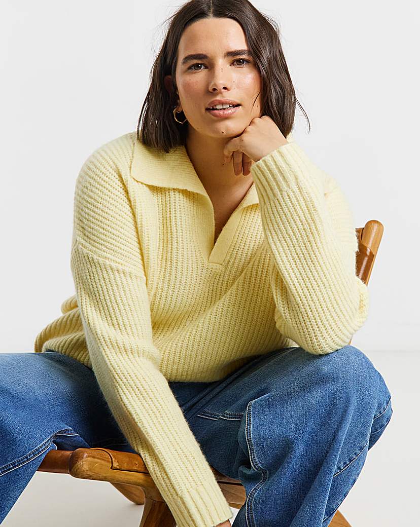 Simply Be Yellow Collared Rib Jumper - 20/22