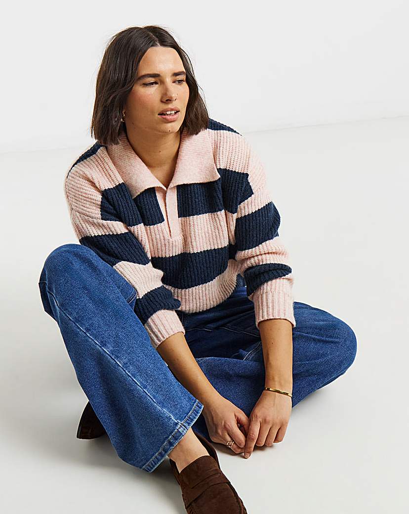 Simply Be Stripe Collared Rib Jumper - 20/22