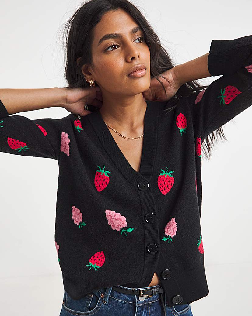 Simply Be Strawberry Fruit Print Boxy Cardigan | JD Williams