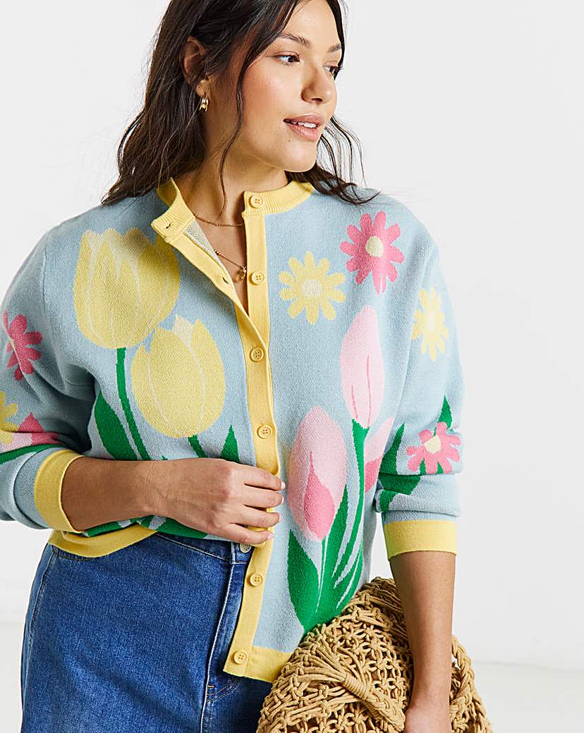 Floral Graphic Crew Neck Cardigan | JD Williams