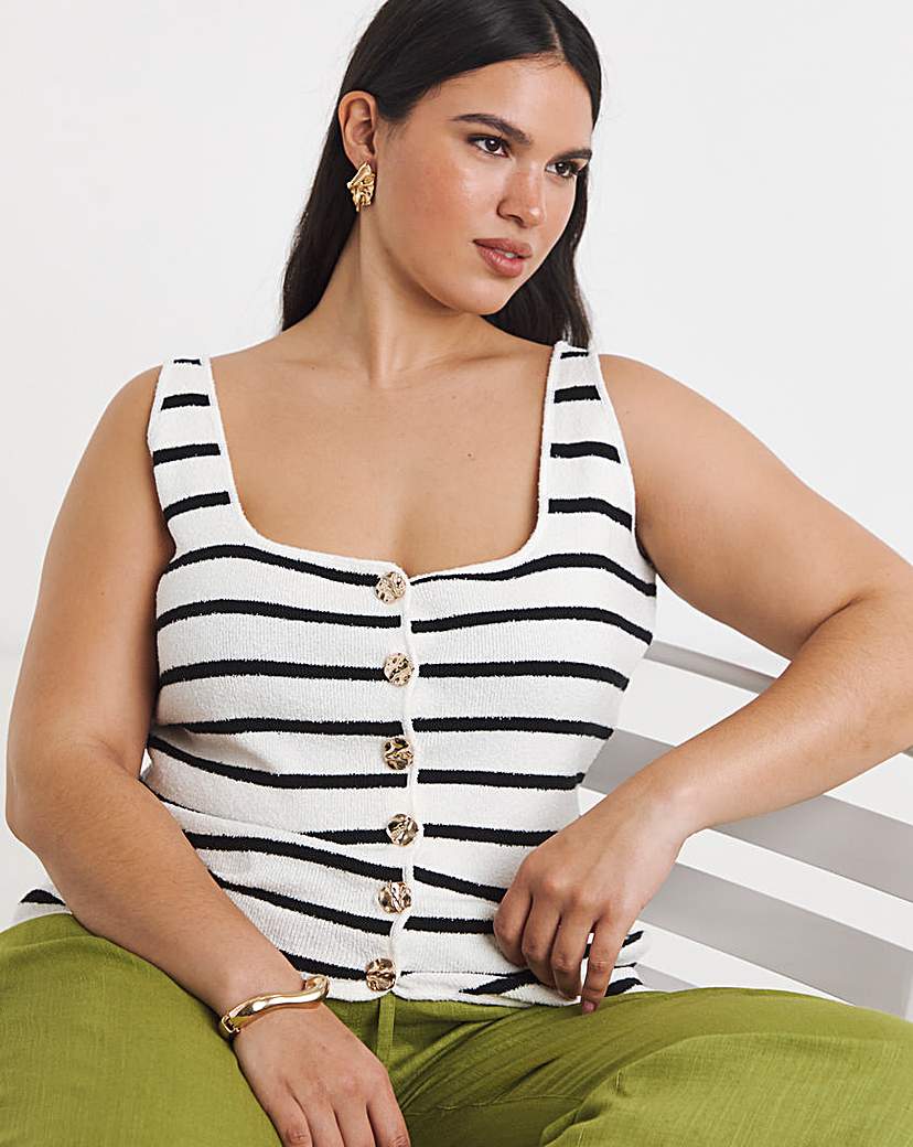 Scoop Neck Vest with Button Detail