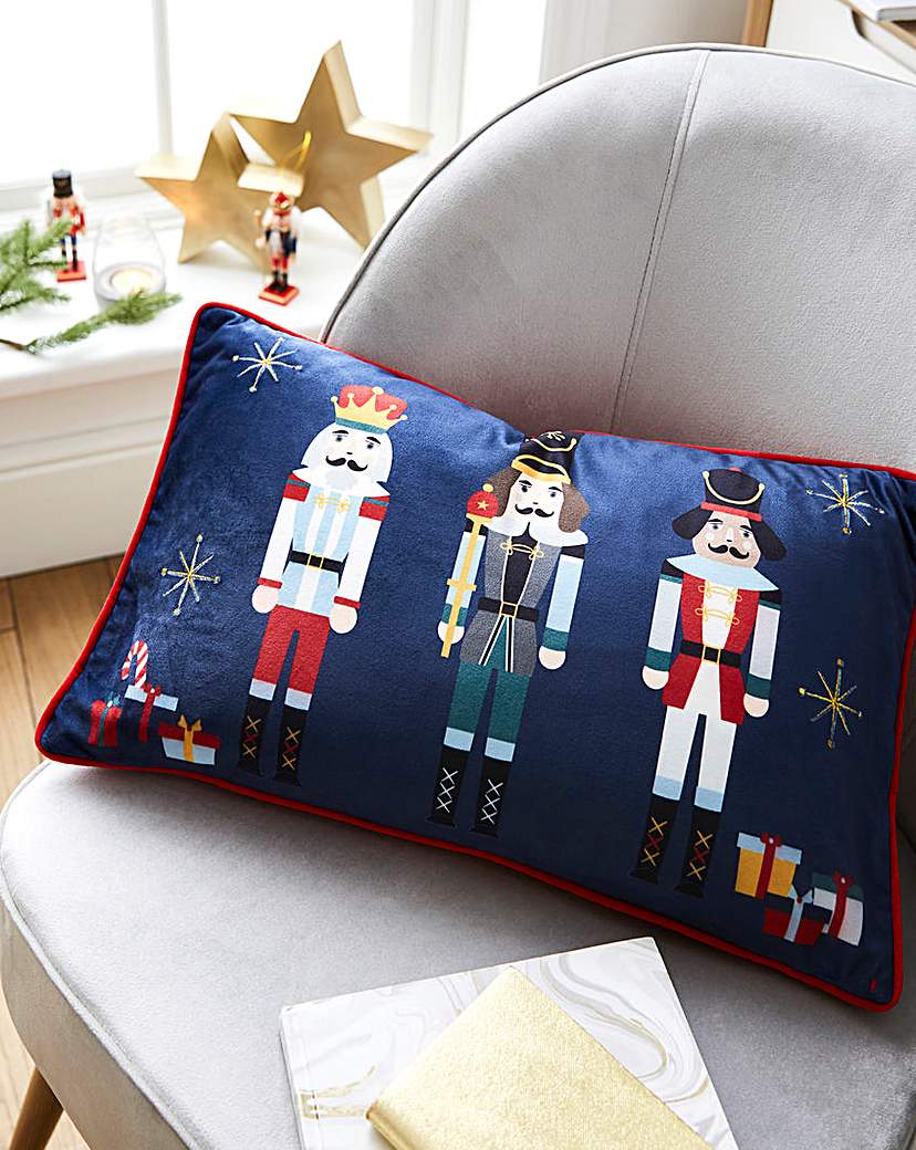 Velvet Embroidered Nutcracker Cushion