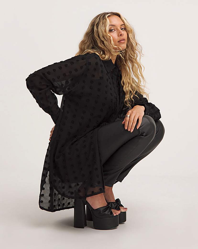 Black Relaxed Dip Back Dobby Shirt