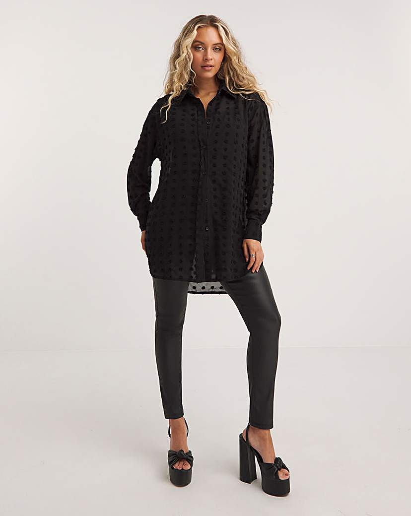 Black Relaxed Dip Back Dobby Shirt