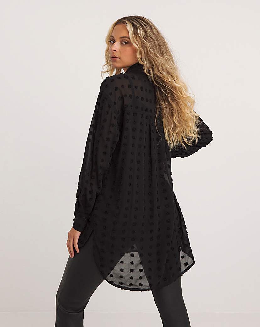 Black Relaxed Dip Back Dobby Shirt