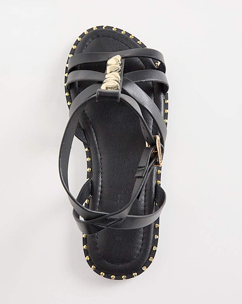 Pebble Trim Flat Sandal Wide